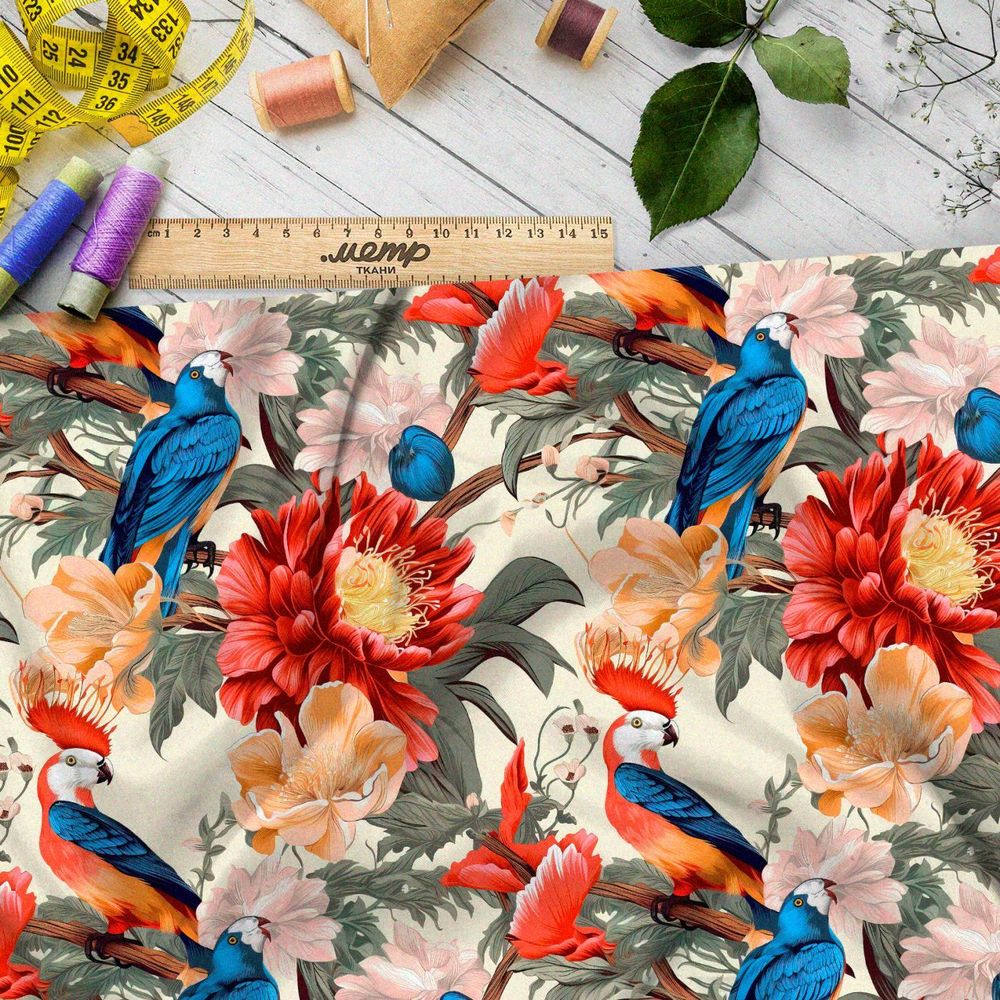 Ткань премиум интерлок экзотические птицы