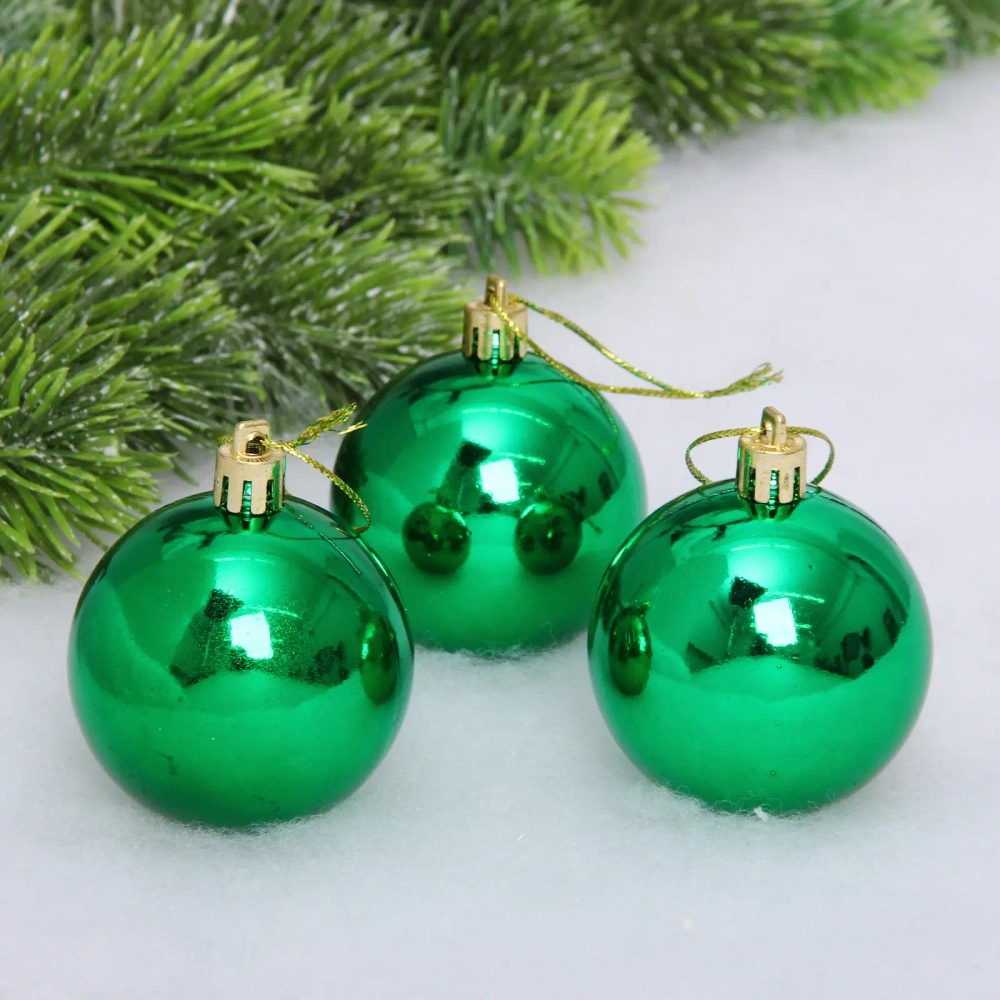 Новогодние шары 6 см (набор 3 шт) «Глянец», зеленый