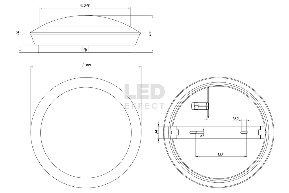 Светильник ТАБ II 18Вт 1800лм 4000К IP65 КСС Д, БАП D300хH100мм LED Effect