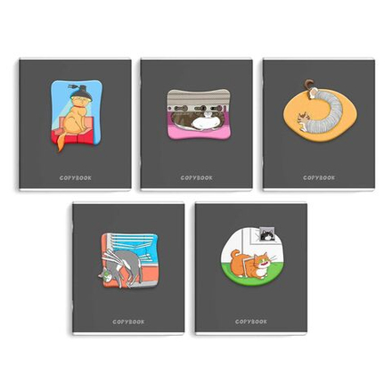 Тетрадь А5 48л кл. Феникс+ "Жизнь кота" конгрев, выб.твин лак, бел.100%