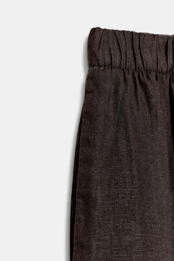 ZARA БРЮКИ BARREL ИЗ ЛЬНА — ZW COLLECTION, КОРИЧНЕВЫЙ