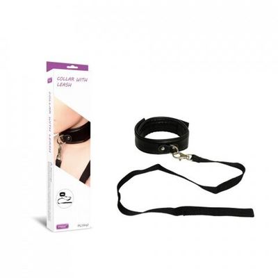 Ошейник с поводком, экокожа, черные