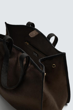 ZARA СУМКА-ШОПЕР ИЗ ТКАНИ, КОРИЧНЕВЫЙ