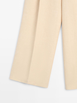 Massimo Dutti Льняные брюки с широкими штанинами и карманами, песочный
