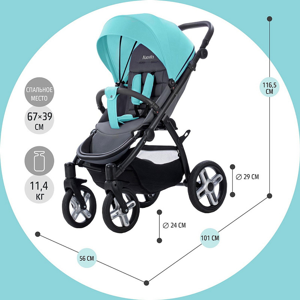Прогулочная коляска Nuovita Modo Terreno Turchese grigio / Бирюзово-серый