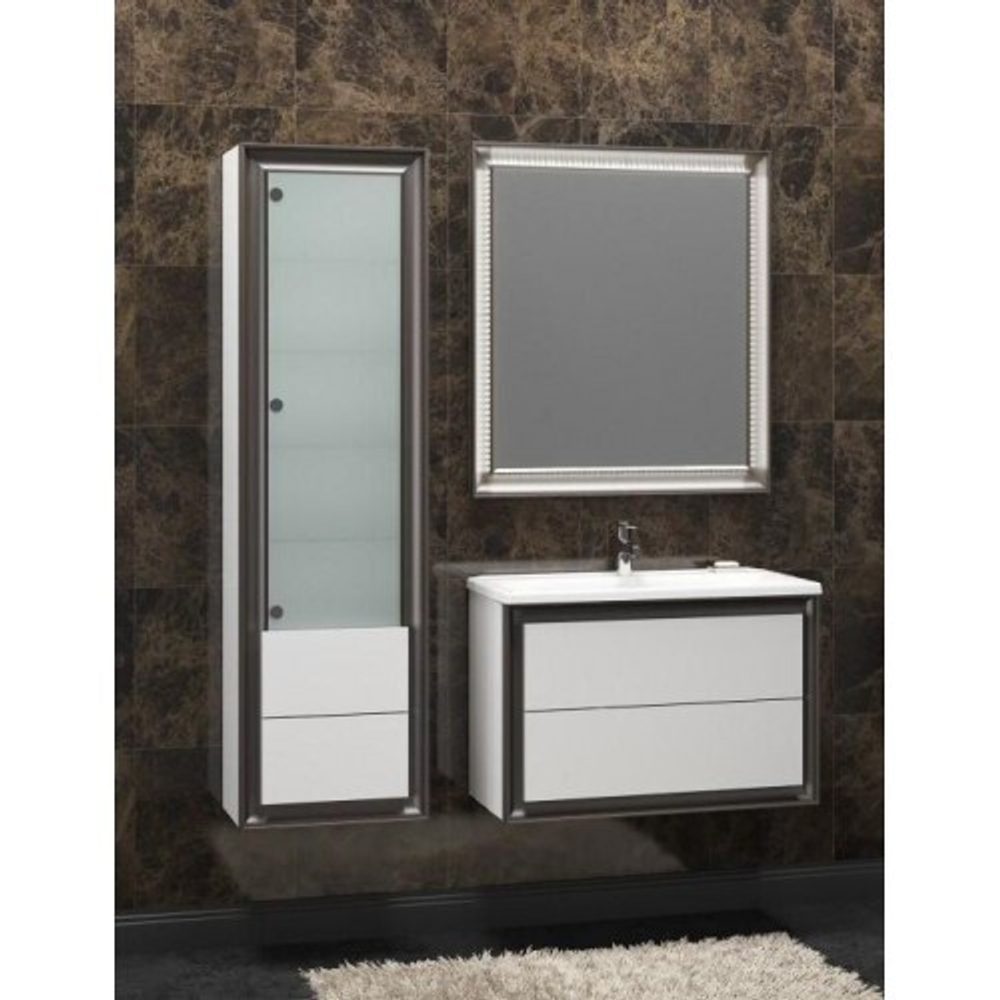 Зеркало КАПРИ 80 комплект мебели, Белый глянцевый/Орех антикварный, Нагал