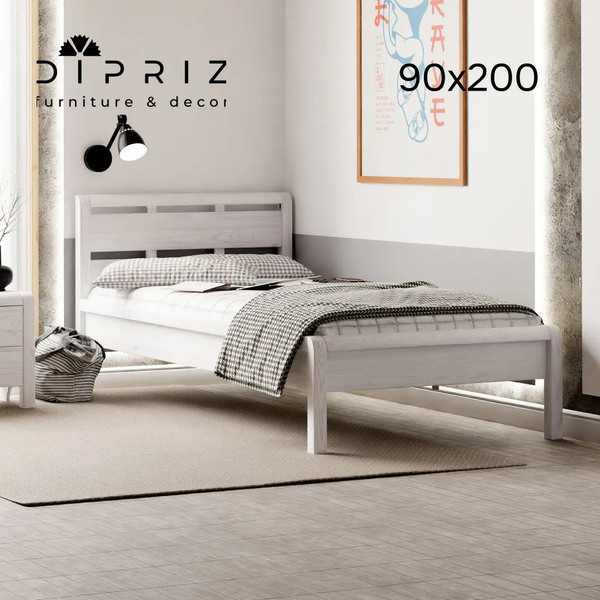 Кровать Мадейра 90х200 из массива сосны с основанием, белая