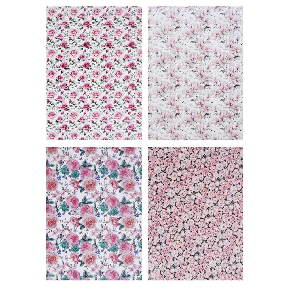 Бумага для упаковки подарков тм LADECOR 70х100 см, 70 г, "Цветы" арт 1, односторонняя, 4 дизайна