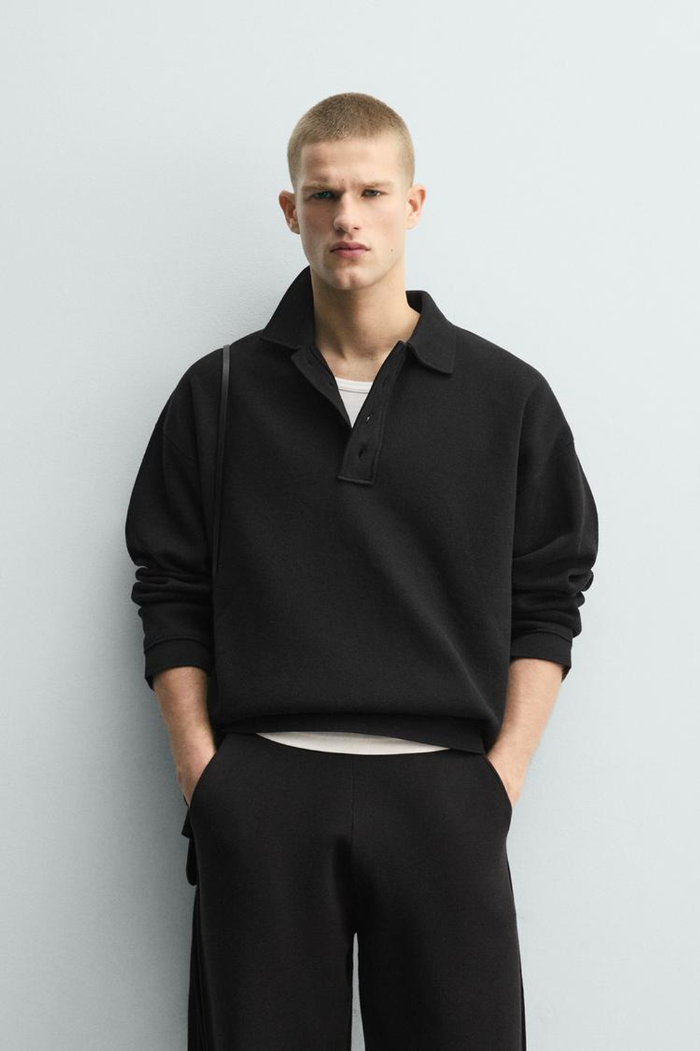 ZARA ХЛОПКОВОЕ ТРИКОТАЖНОЕ ПОЛО, ЧЕРНЫЙ