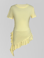 Футболка Jinli однотонная асимметричная с рюшами и разрезом сбоку