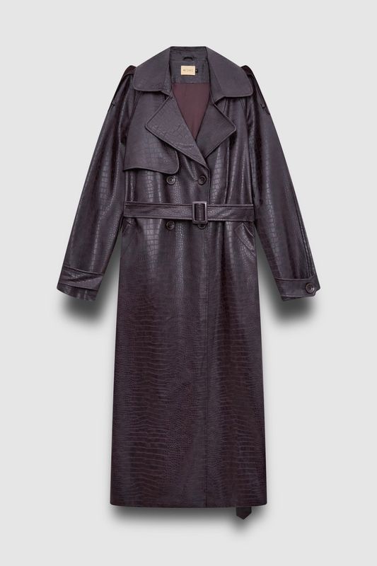 Тренч из экокожи под рептилию, коричневый