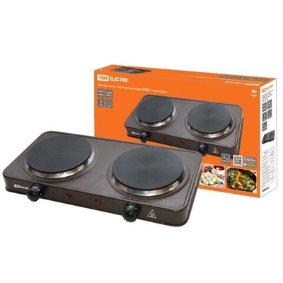 Плита электрическая TDM, ЭПД2, 2000 Вт, 2 конф, диск, эмаль, механ, пер повор, 230 В, корич