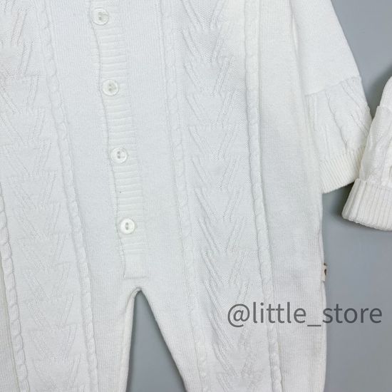 Комбинезон вязаный с шапочкой, Молочный