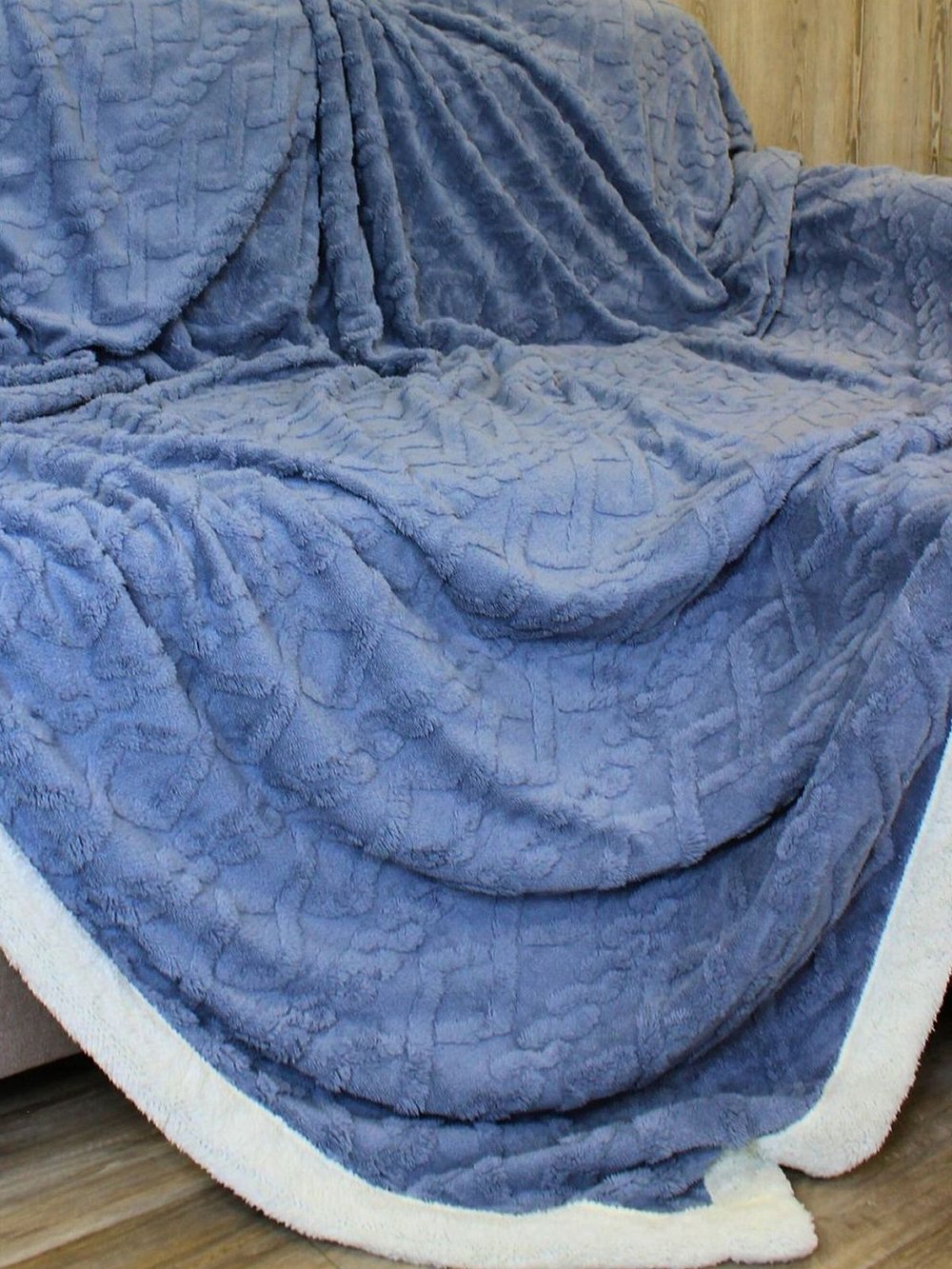 Плед евро 200х230см на диван кровать мягкий синий (Т0115-140)
