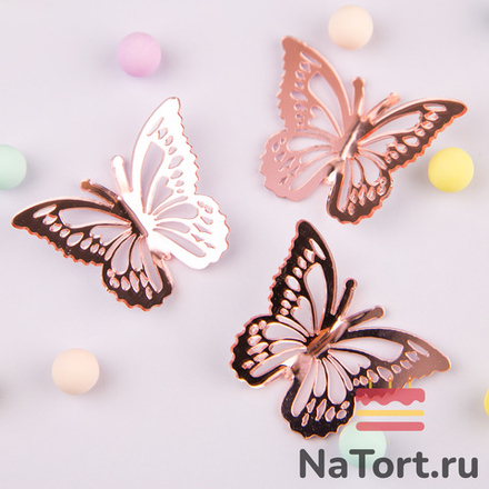 Бабочки из акрила для декора, розовое золото, 10 шт