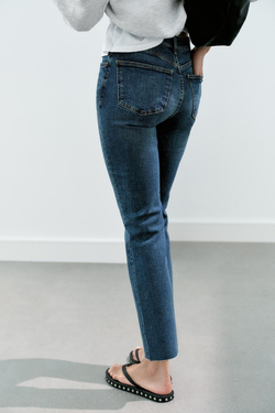 ZARA ДЖИНСЫ TRF CROPPED FLARE С ВЫСОКОЙ ПОСАДКОЙ, СИНИЙ