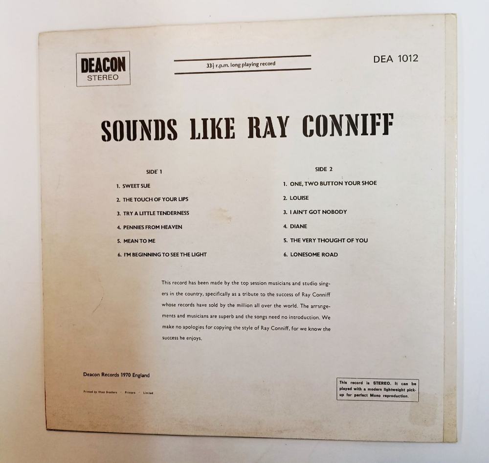 Винтажная виниловая пластинка LP Сборник Sounds Like Ray Conniff (UK 1970)