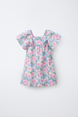 ZARA ПЛАТЬЕ С ЦВЕТОЧНЫМ ПРИНТОМ, ГОЛУБОЙ