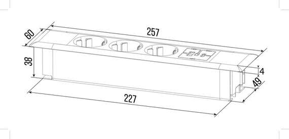 Блок розеток встраиваемый в стол (3 розетки, USB-A, USB-C) G4103T-2AC.N Серебро/Черный 257*60*4