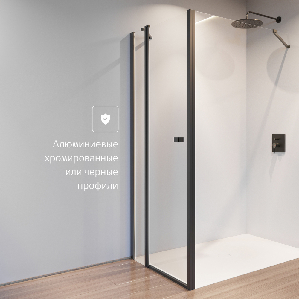 Дверь распашная Roca Capital 1000x1950, с фиксированной частью, прозрачное стекло, черный M4610016M