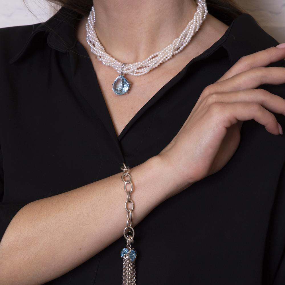 Подвеска с Топазом Полярная Звезда и Жемчужное Ожерелье