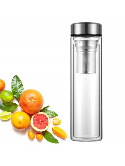 Бутылка для чая с заварником Kamille KM 9021 стеклянная с двойными стенками