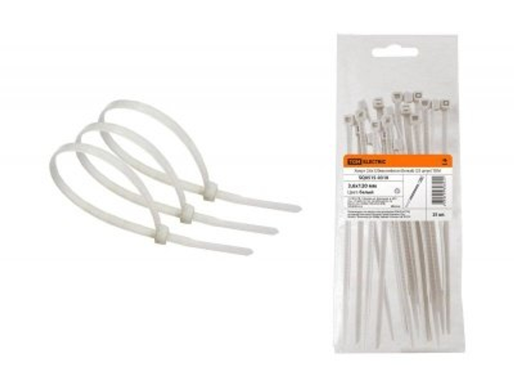 Хомуты нейлоновые белые 120х3,6мм (25шт/уп) TDM
