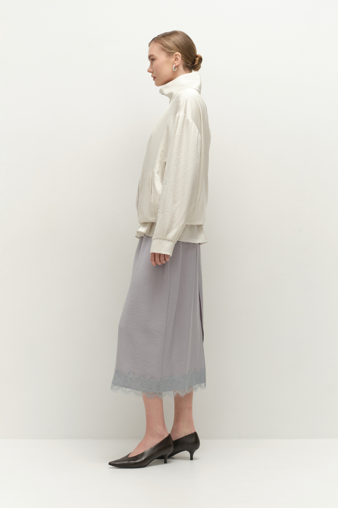 Подъюбник с кружевом серо-голубой