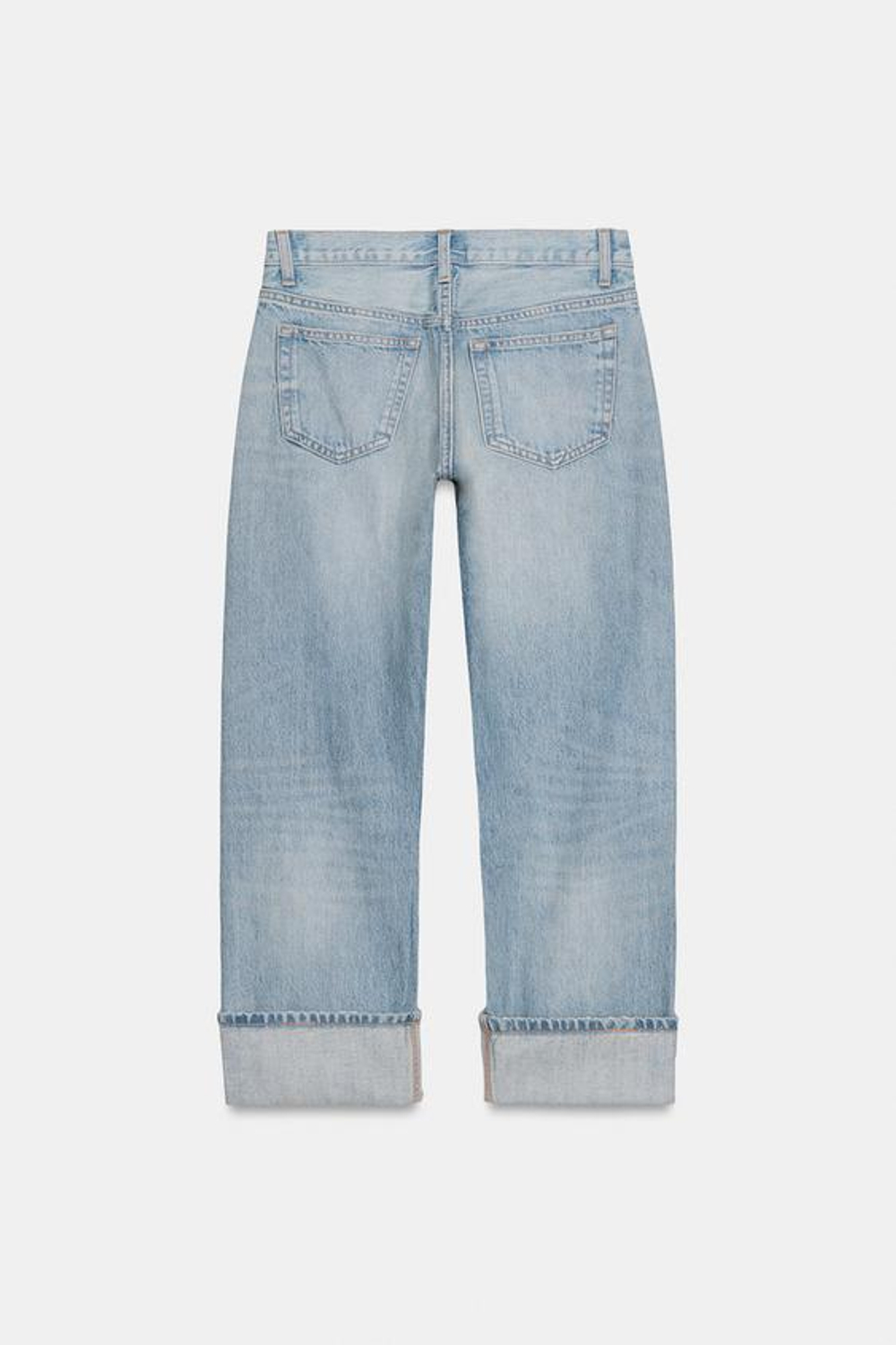 ZARA ДЖИНСЫ TRF ПРЯМОГО КРОЯ С ОТВОРОТАМИ И СРЕДНЕЙ ПОСАДКОЙ, ГОЛУБОЙ