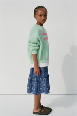 ZARA ЮБКА МИДИ С ВЫШИВКОЙ, СИНИЙ