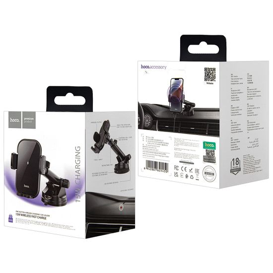 Автодержатель HW5 с беспроводной зарядкой HOCO черный