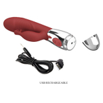 Красный вибратор со стимулятором клитора Rasmussen - 19,8 см.