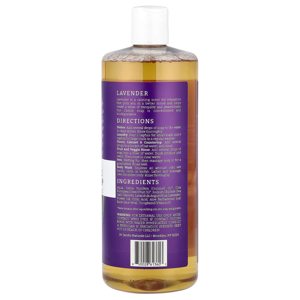 Dr. Jacobs Naturals, чистое кастильское мыло на растительной основе, эфирное масло лаванды, 946 мл (32 унции)