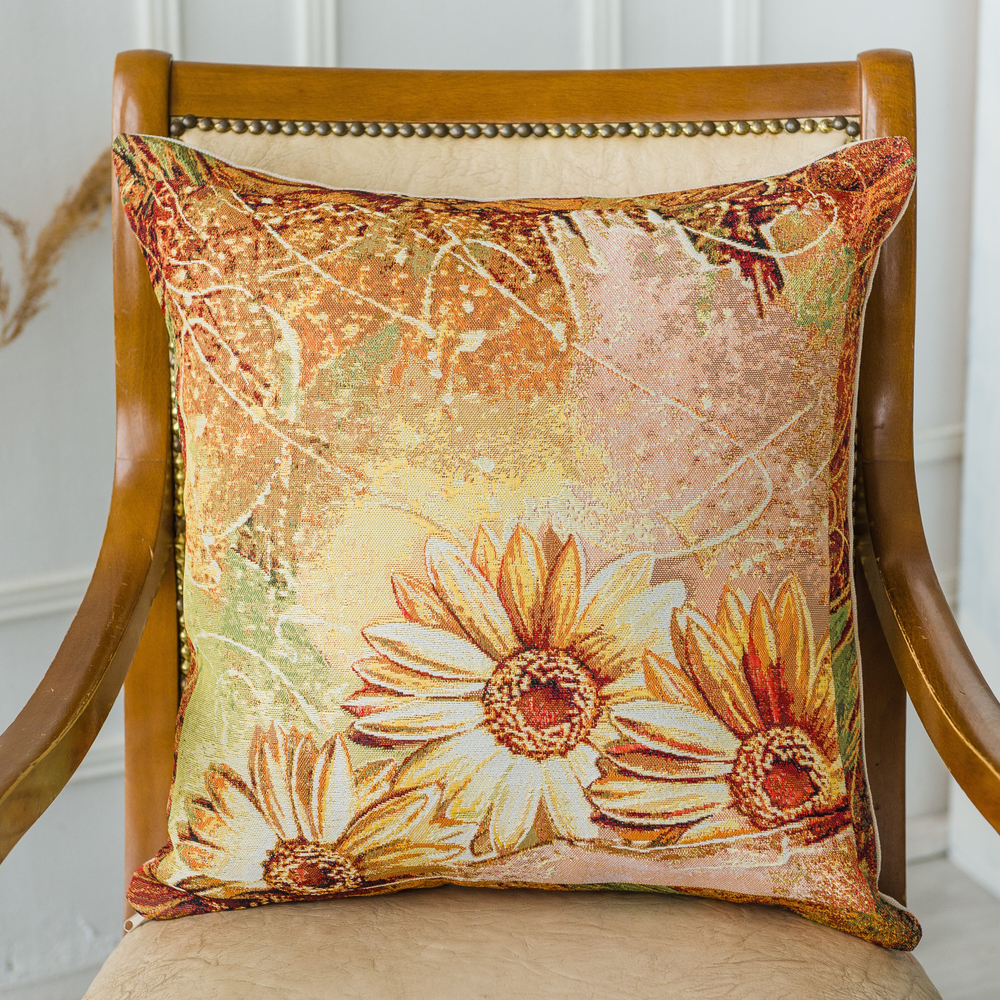 Декоративный гобеленовый чехол для интерьерной подушки Три ромашки 47*47