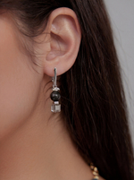 Серьги с кошачим глазом и кубиками Swarovski, оттенок серебро