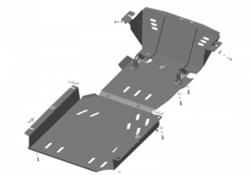 Защита картера Двигателя, Переднего дифференциала, КПП, Разд. коробки. 3 мм, Сталь. для Lada Niva. MOTODOR.12102