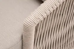 "Верона" диван 3-местный плетеный из роупа, каркас алюминий белый муар, роуп бежевый круглый, ткань бежевая 052