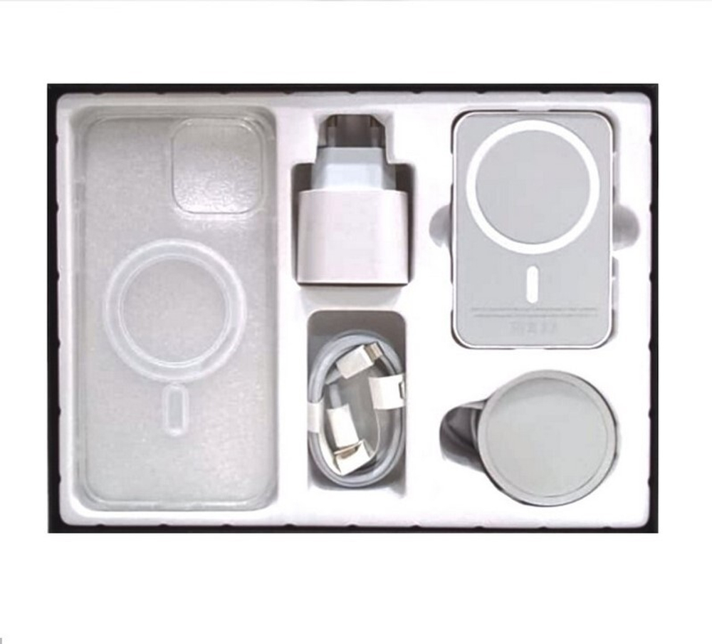 Набор для iPhone 12 mini 5в1 (чехол, беспроводная зарядка, Power Bank, зарядное 20W, кабель)