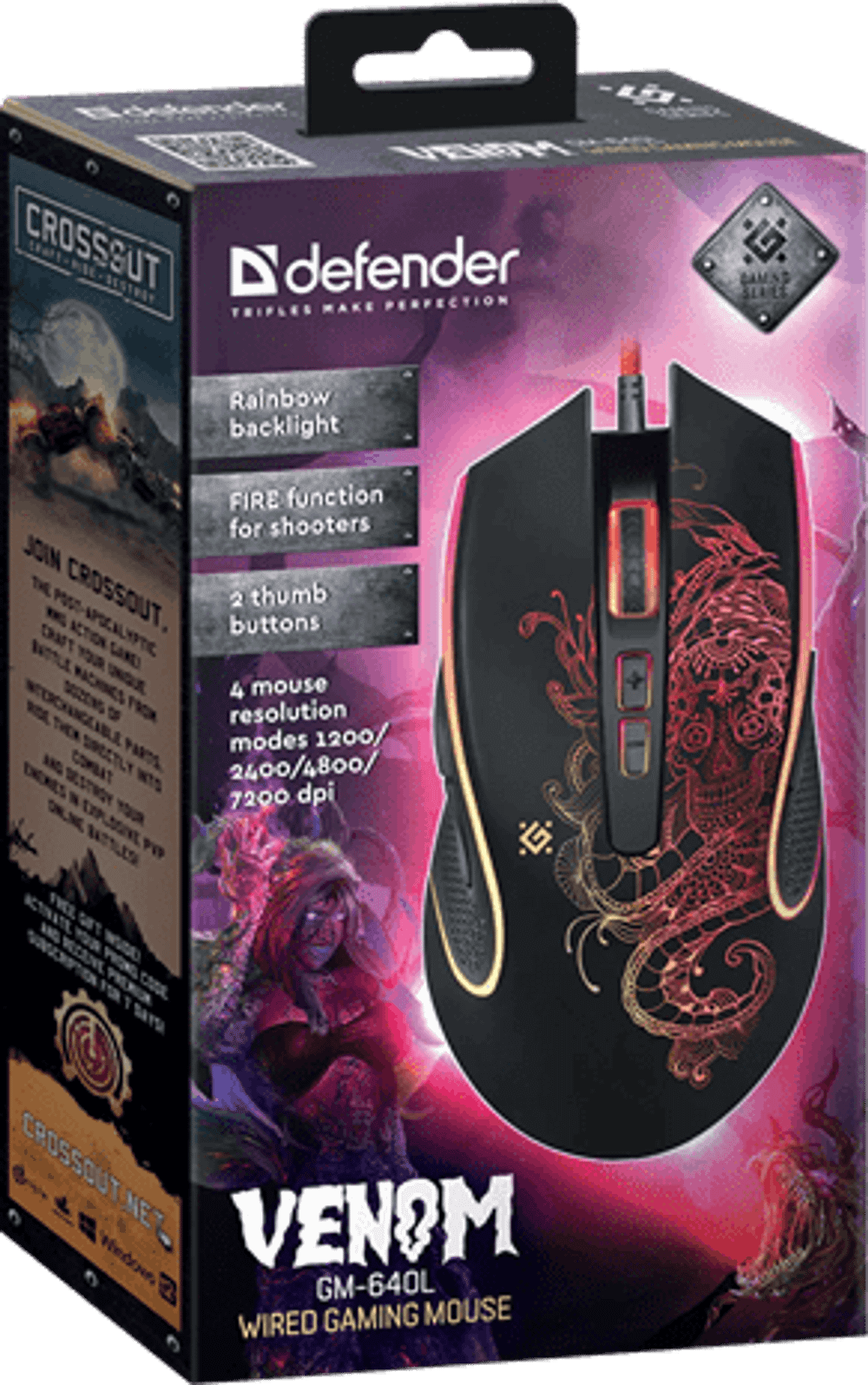 Мышь проводная игровая оптическая Defender Venom GM-640L (черный),USB, 8 кнопок, 800-3200 dpi, НОВИН