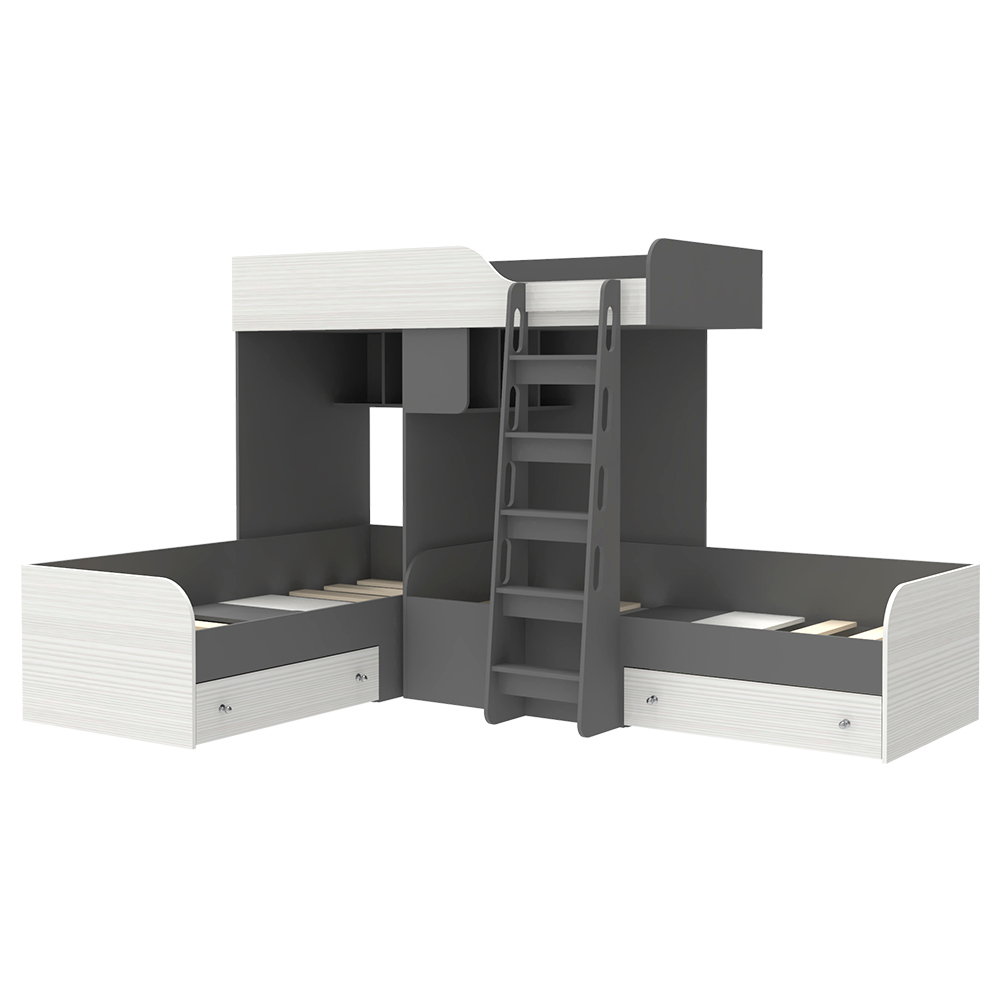 Кровать-чердак КарИВи Трио Темно-серый Белое Дерево