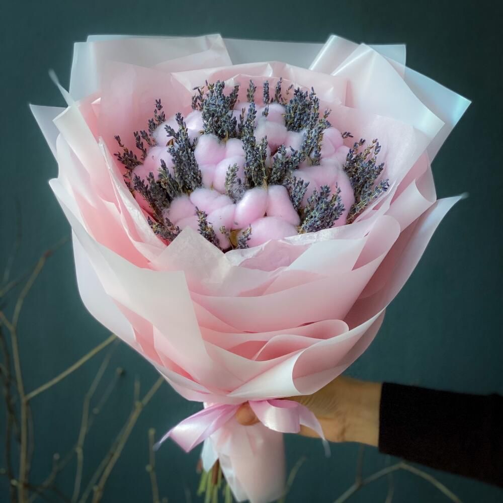 Букет сухоцветов - Розовая лаванда 35х35 см