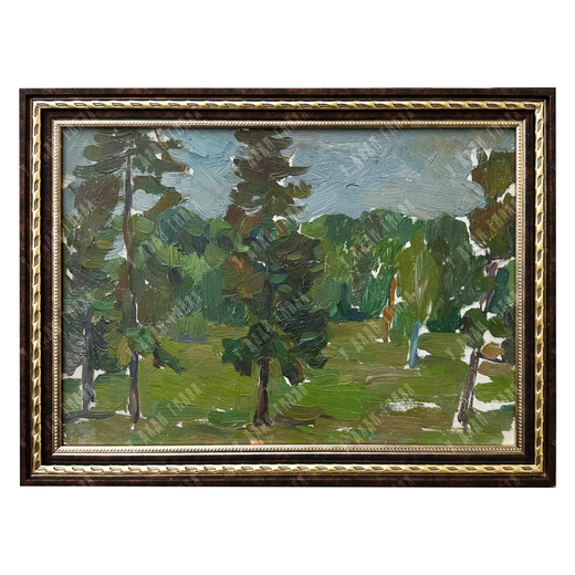 Динес Ю. С. Лес в пасмурную погоду. Этюд. Картон, масло. 1959