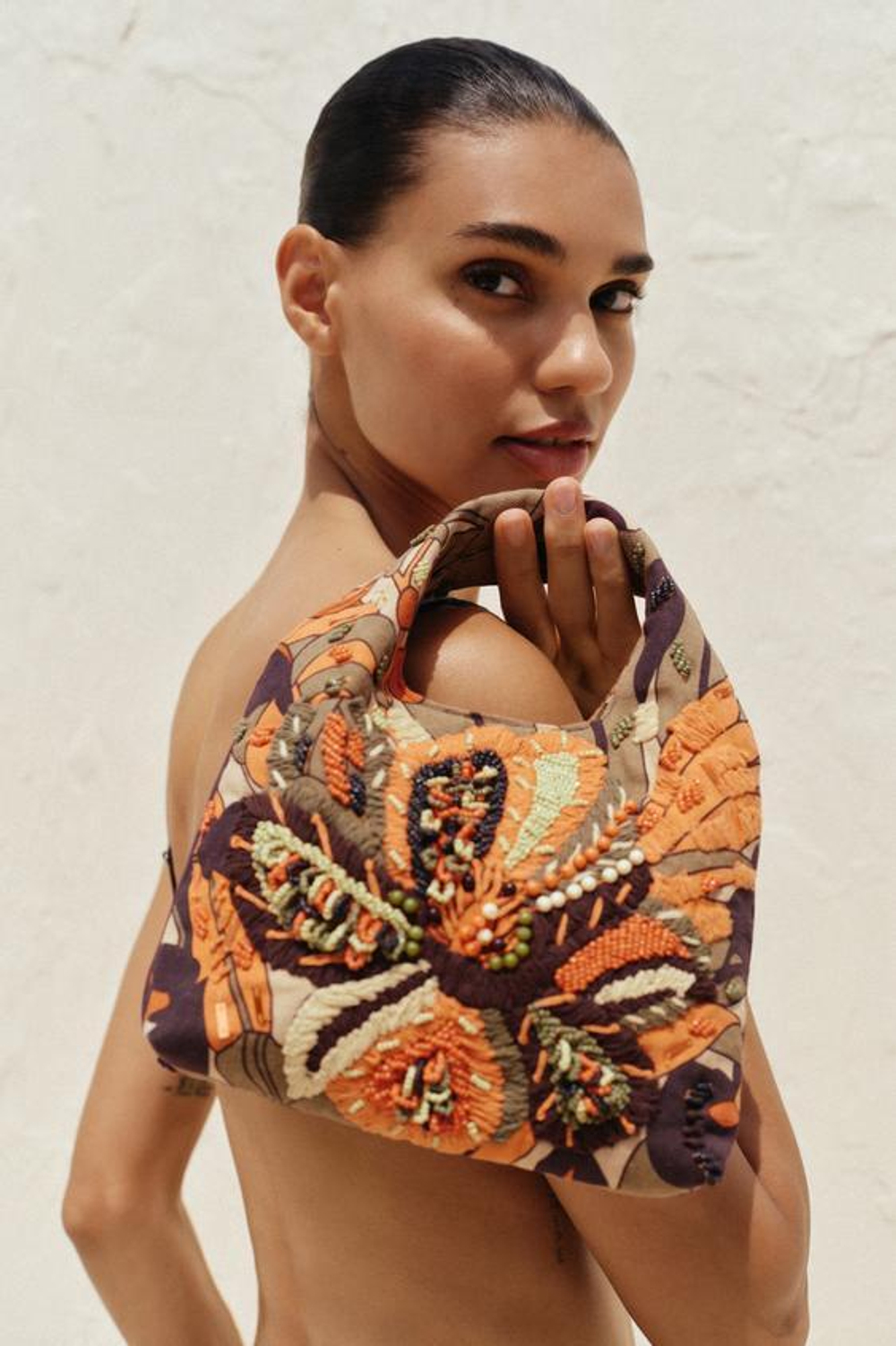 ZARA СУМКА С РАЗНОЦВЕТНЫМ БИСЕРОМ, ОРАНЖЕВЫЙ