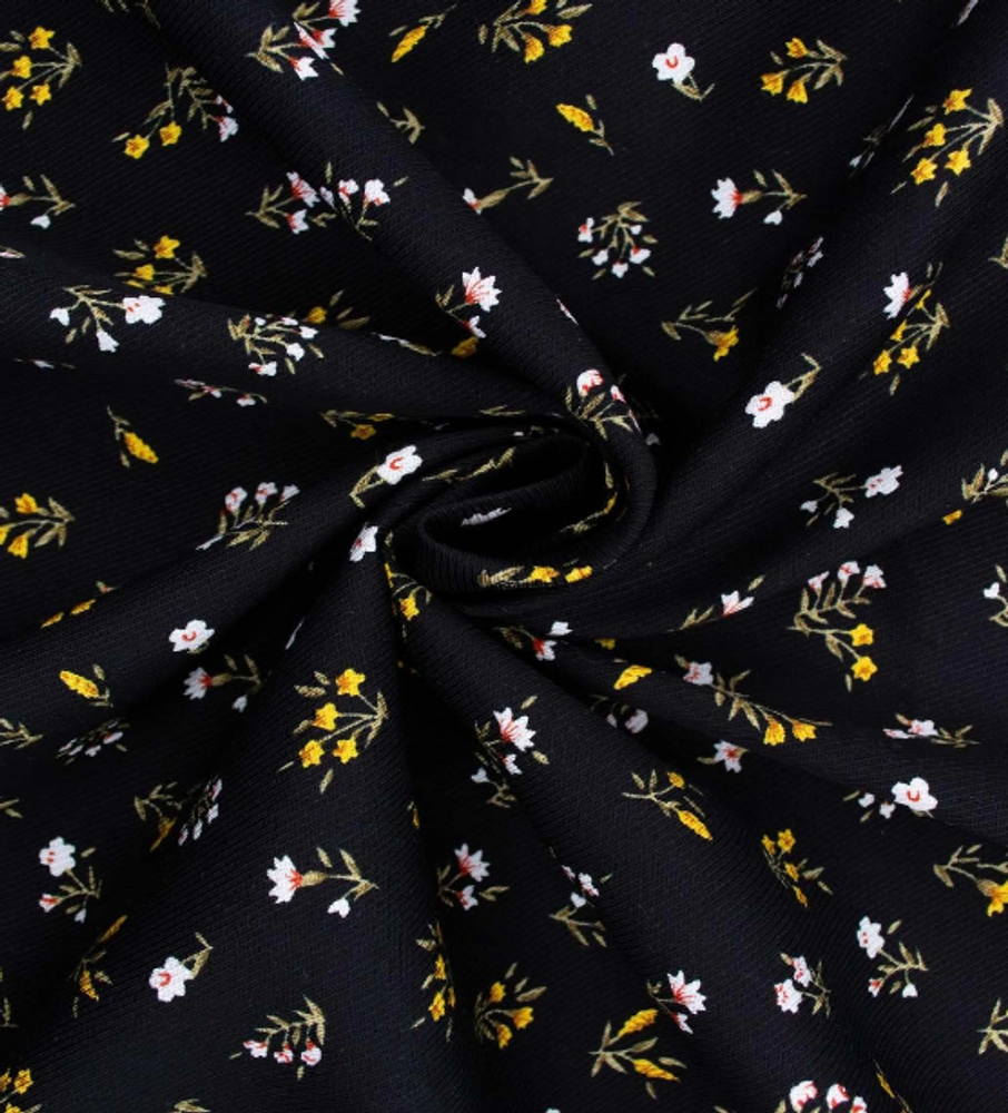 Ткань штапель твил принт 140 гр/м2, 100% вискоза, ш. 145 см, чёрный