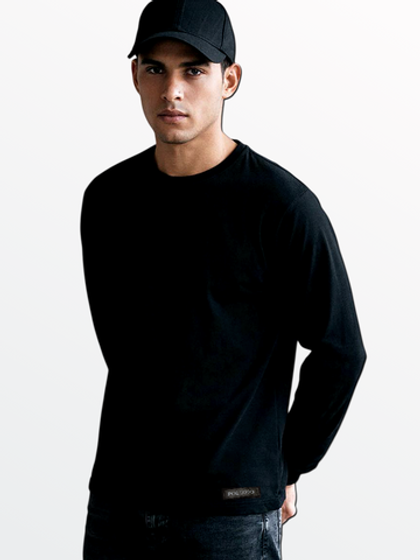 34181 Лонгслив мужской с нашивкой кулирка черный (60)