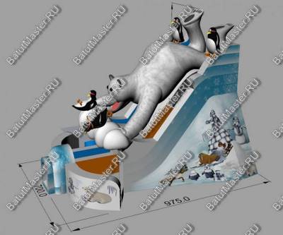 Большой надувной батут-горка "Мишка на севере"