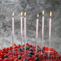 Набор свечей для торта «Жемчуг» (розовый с серебром, 14 см) 6 шт