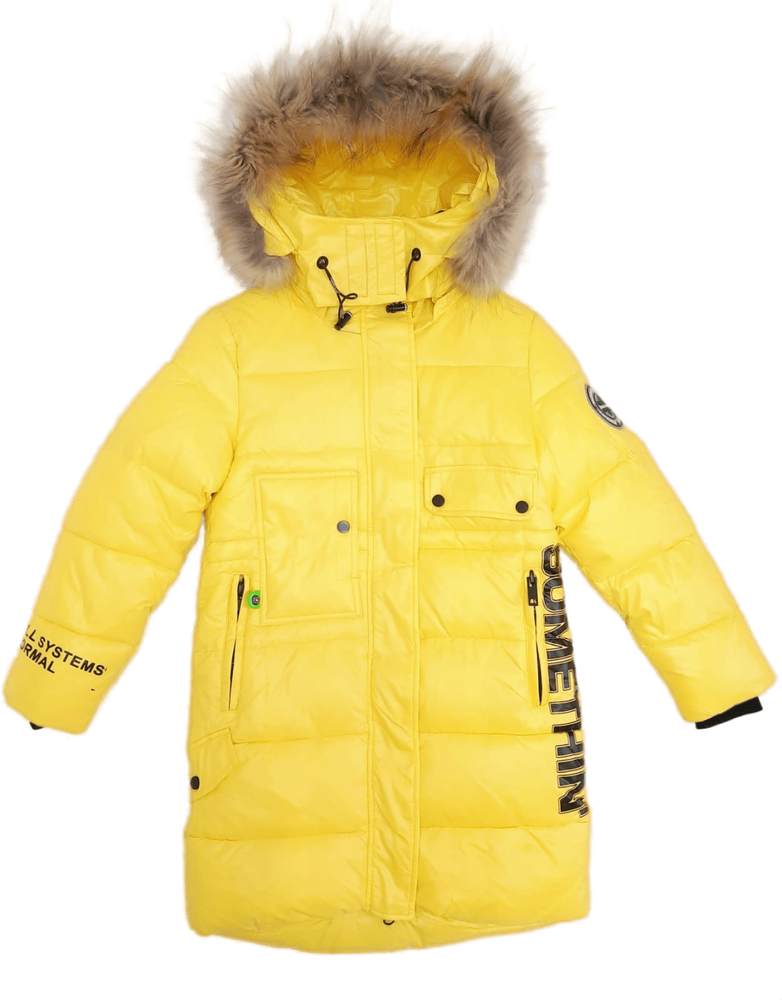 Пальто для девочек зимнее желтое