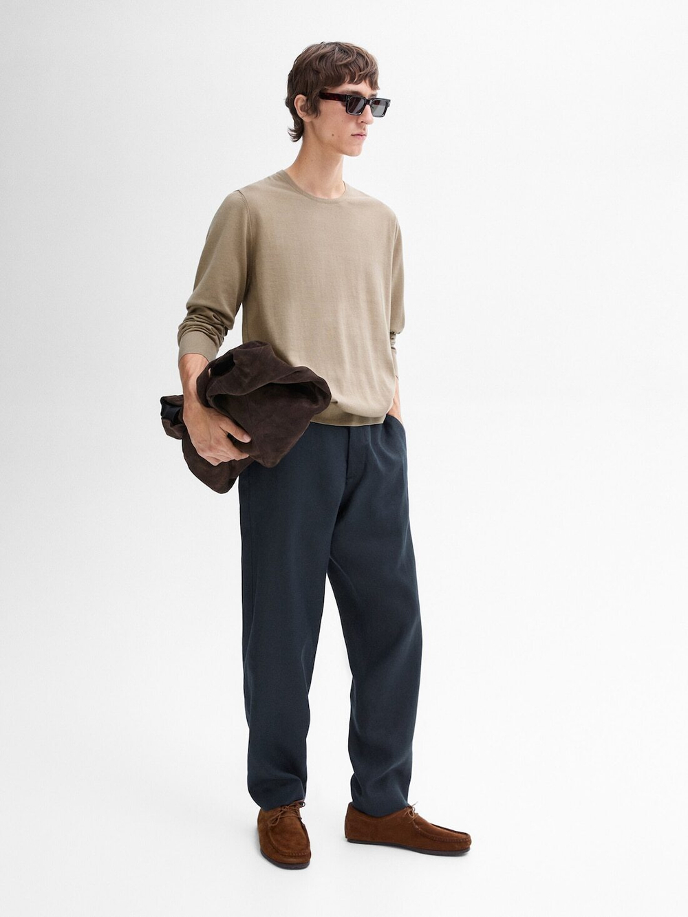 Massimo Dutti Хлопковый свитер с длинными рукавами, бежевый