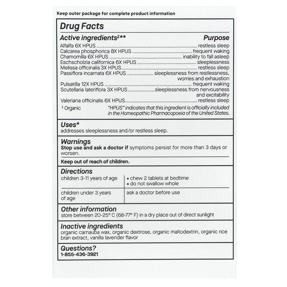 Genexa, Kids' Sleepology, органическое средство для улучшения качества сна, для детей от 3 до 11 лет, ваниль и лаванда, 60 жевательных таблеток